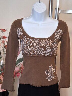 High Quality Knit Cardigan Embroidered Sweater Brown Soft Spring Knitwear 6